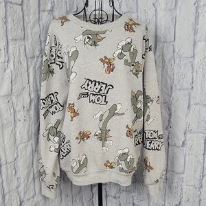 Tom and Jerry Gray Long Sleeve Graphic‎ Sweatshirt Large